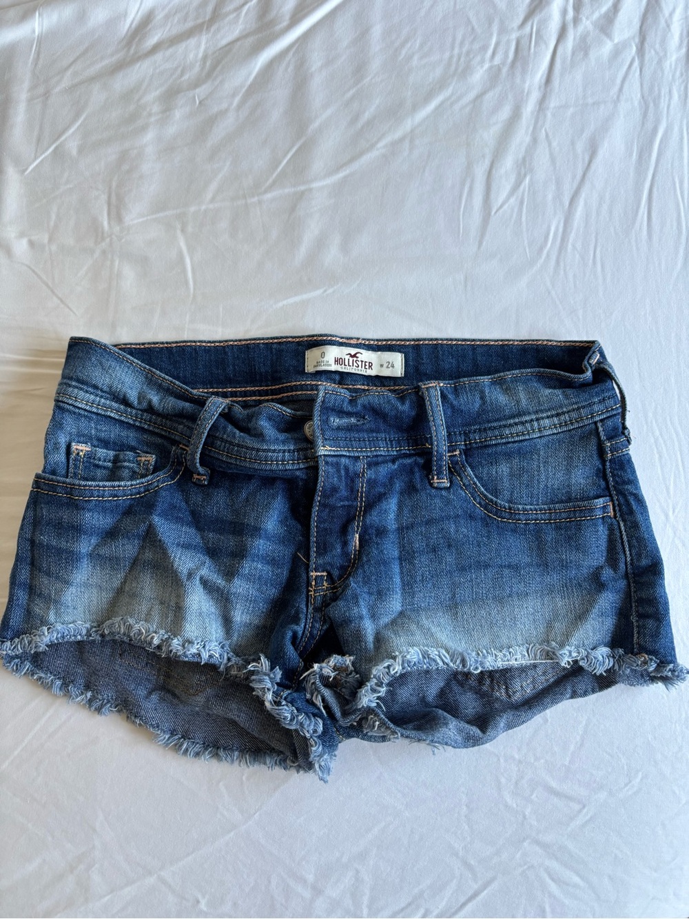 Hollister Women's Dark Blue Distressed Denim Shorts